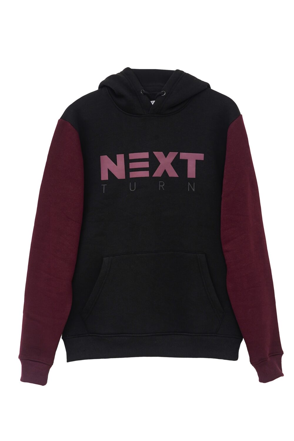 NEXT TURN Contrast Pullover Hoodie Rich Burgundy and Black
