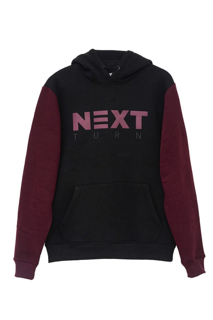 NEXT TURN Contrast Pullover Hoodie Rich Burgundy and Black