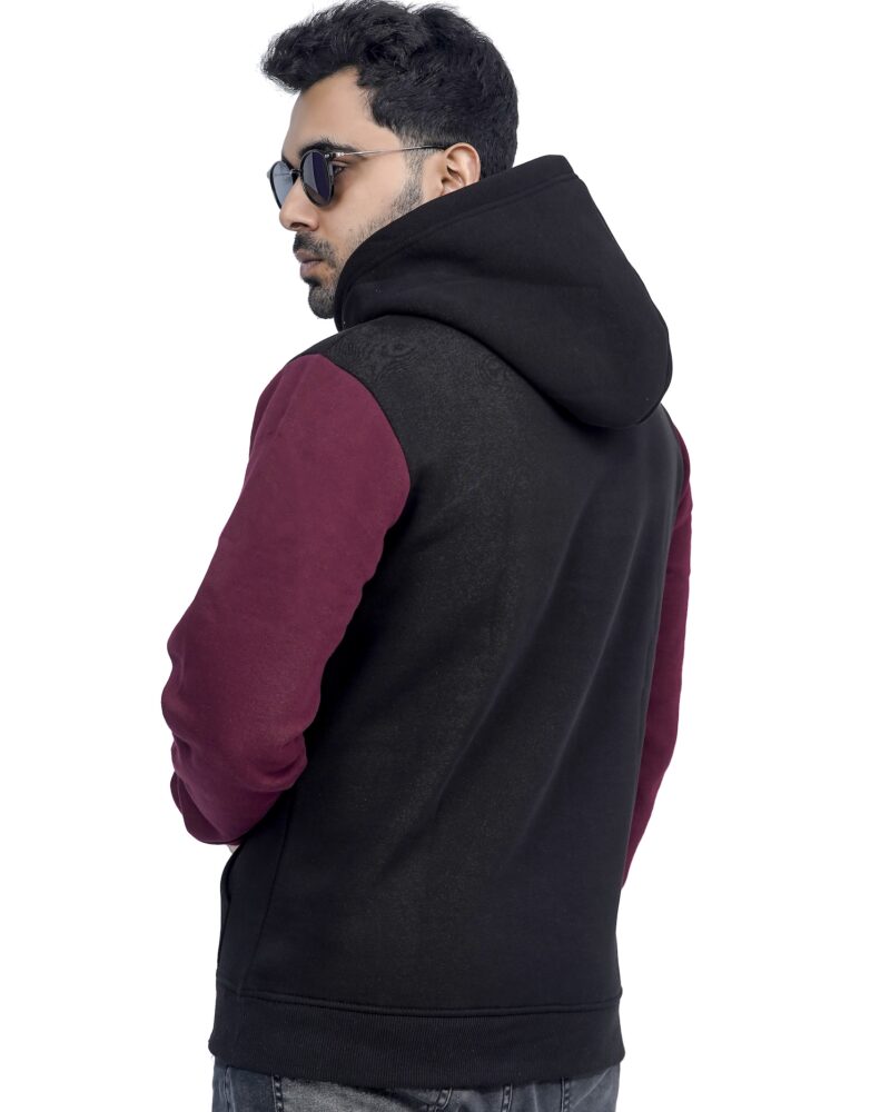 NEXT TURN Contrast Pullover Hoodie Rich Burgundy and Black - Image 3