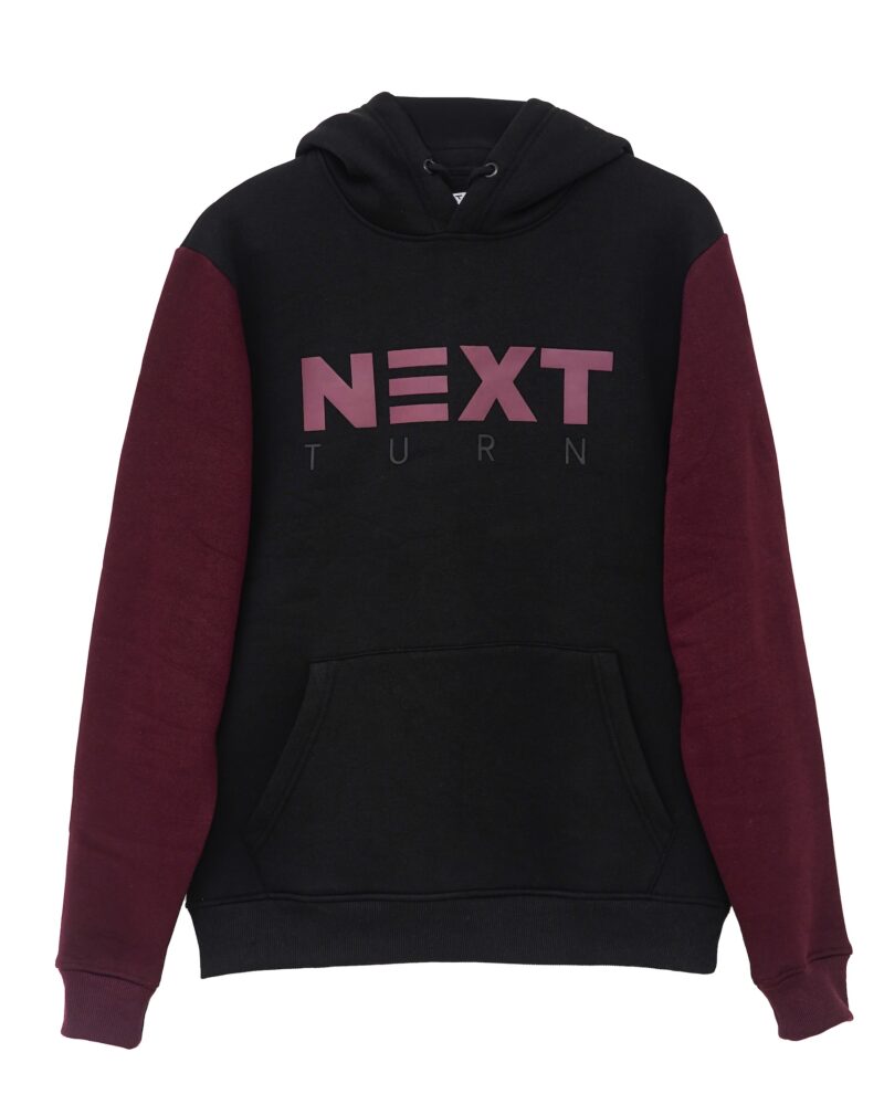 NEXT TURN Contrast Pullover Hoodie Rich Burgundy and Black - Image 4