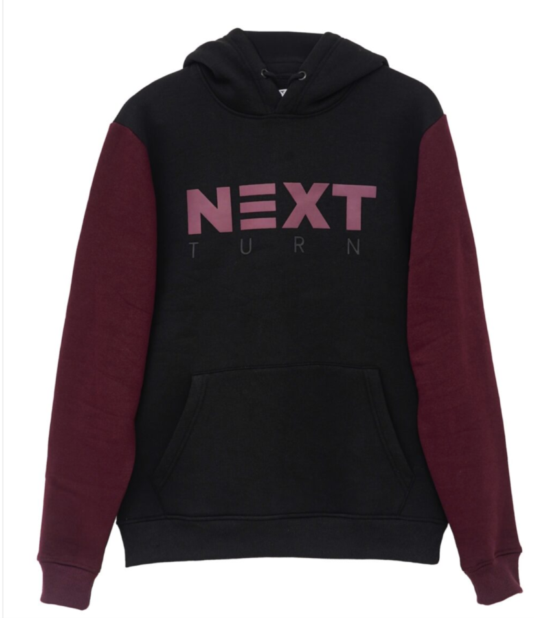 NEXT TURN Contrast Pullover Hoodie Rich Burgundy and Black